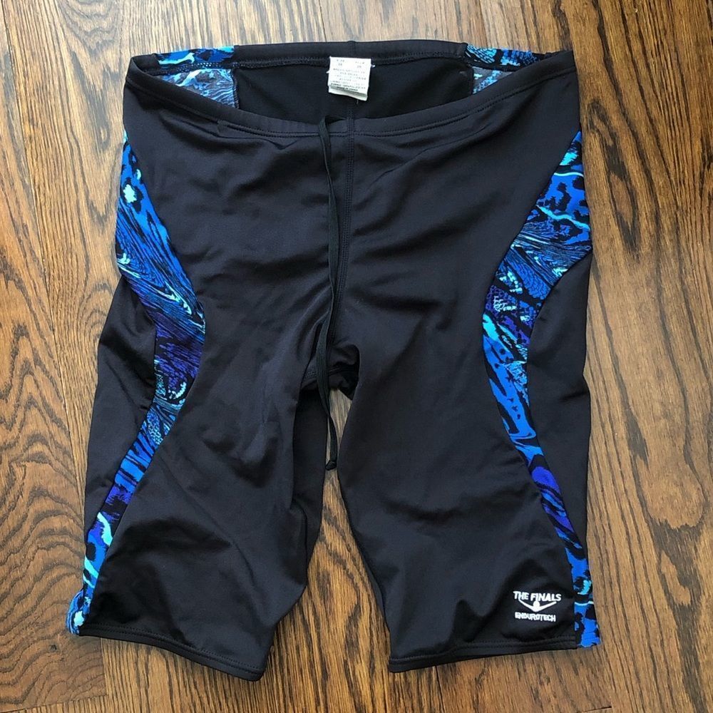 THE FINALS Mens Performance Spliced Racing Swimming Jammers Black & Blue Size 36